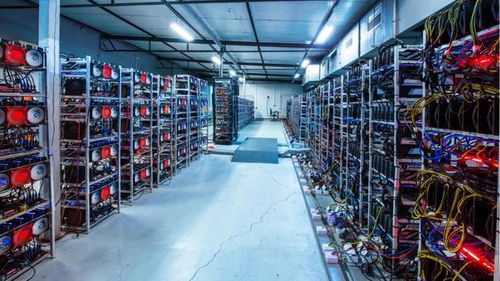 A sprawling mining farm powered by renewable energy sources, representing a sustainable future for cryptocurrency mining.