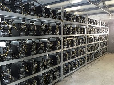 Modern mining farm with rows of optimized machines