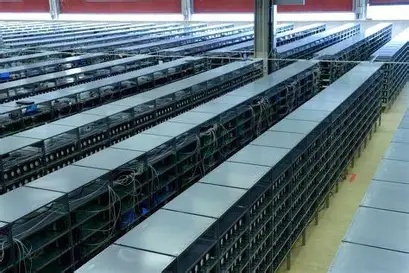 A bustling mining farm showcasing rows of hosted machines, emphasizing the operational scale and potential rewards